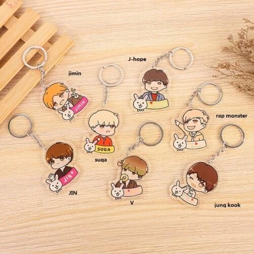 Fashion Boys Keychain Cute Cartoon Keychains Women Men Gift Jewelry Key Ring Car Pendant Keyring Bag JIMIN SUGA J HOPE