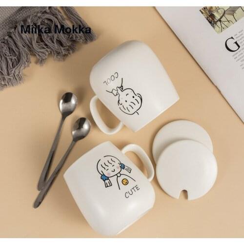 Cartoon Cute Boy and Girl Coffee Mug Simple Hand Painted Couple Cups Ceramic Mug Coffee Cup Milk Cup Valentines Day Gift