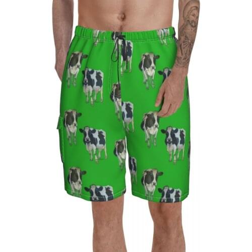 Cow Board Shorts Polyester Swimming Trunks Beach Pattern Men Swim Trunks