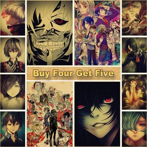 Tokyo Ghoul Anime Poster Vintage Wall Sticker Room Bar Decoration Painting Kraft Paper Posters Retro Home Decor Wallpaper