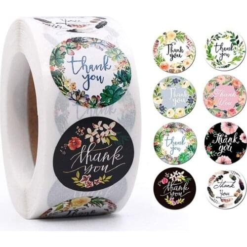 Patty 500pcs/roll Flower Thank You Stickers Set 1in 2 Inch Circle Floral Masking Tape Diary Gift Decoration Envelope Cookie F051