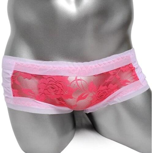 Transparent Floral Lace Sissy Briefs Panties Ruffles Gauze Mens Brief Underwear Sexy Gay Lingerie Male Underpants Low Rise