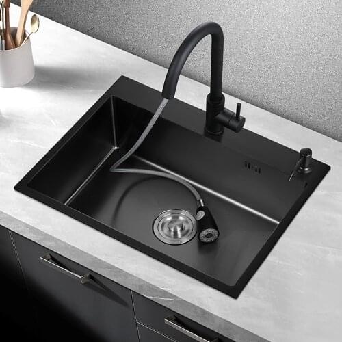 304 Stainless Steel Antifouling Kitchen Sink Topmount Single Bowl DarkGray Wash Basin For Kitchen Fixture With Drain Knifeholder