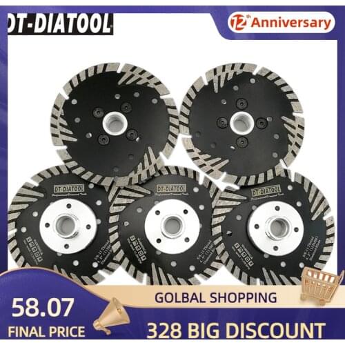 DT-DIATOOL 5pcs 5/8-11 Thread 115mm/4.5" Hot Pressed Diamond Turbo Blades Stone Saw Blades Concrete Granite Marble Cutting Discs