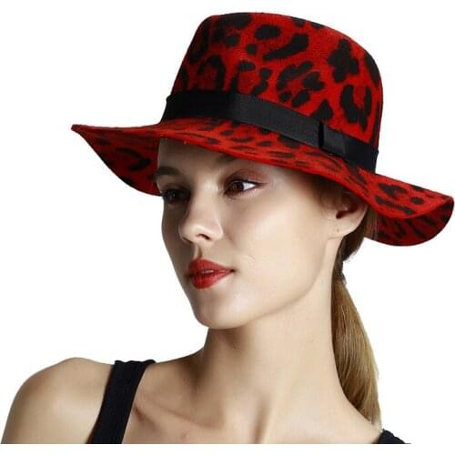 Fedoras Laides Hat Autumn Winter New Leopard Female Cap Woolen Warm Fashion Retro Travel Hats Women Wedding Banquet Caps H6728