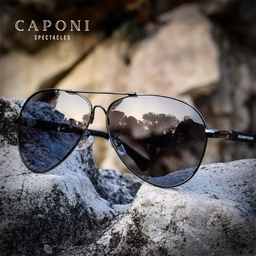 CAPONI Pilot 2020 Sunglasses Men Photochromic UV Cut Mens Sun Glasses Driving Polarized Lenses Sun Shades For Male BS9812