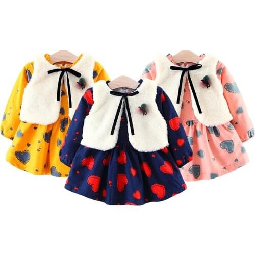 Girls thickening plus velvet dress autumn and winter new vest princess dress two-piece suit