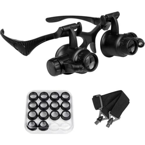 Magnifier Glasses with LED Light Portable 2.5X/4X/6X/8X/10X/15X/20X/25X Lens Loupe Magnifying Eyewear for Reading Repairing tool