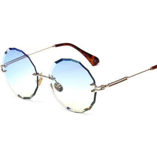 Veshion Luxury Round Rimless Sunglasses Women Diamond Cut Shades Vintage Brand Glasses Designer Fashion Oculos UV400