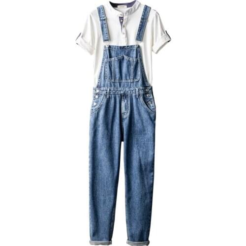 2020 Japanese Retro Denim Overalls Male Straight Loose Overalls Suspenders trousers Korean jeans