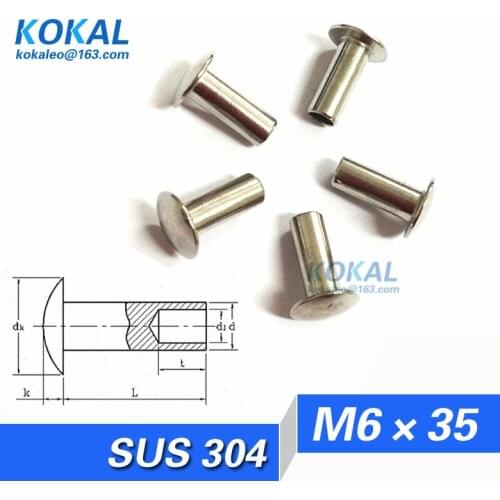 [YK-304-M6*35]Free Shipping 20PCS 304 stainless steel rivet head half hollow Rivet M6*35mm rivet