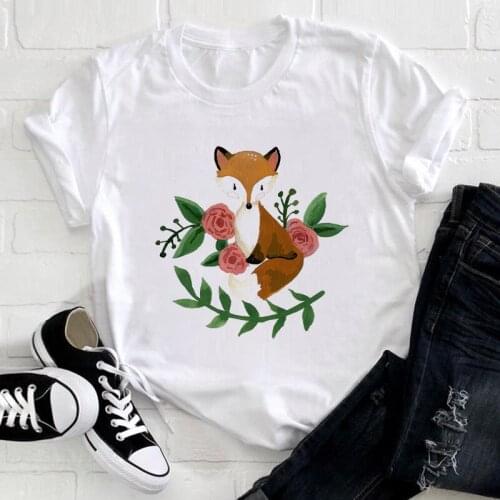 T Shirt Women Fox Print Kawaii Cartoon Female Tshirt Fashion white Ladies Tee Tops Graphic Funny Summer tee shirt femme 2021
