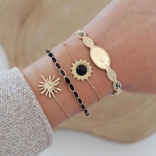 Enthusiasm New Bohemian Bracelet Womens Jewelry Inlaid Beaded Tassel Golden Bracelets for Women 4 Pcs/Set Chain Bangles Gifts