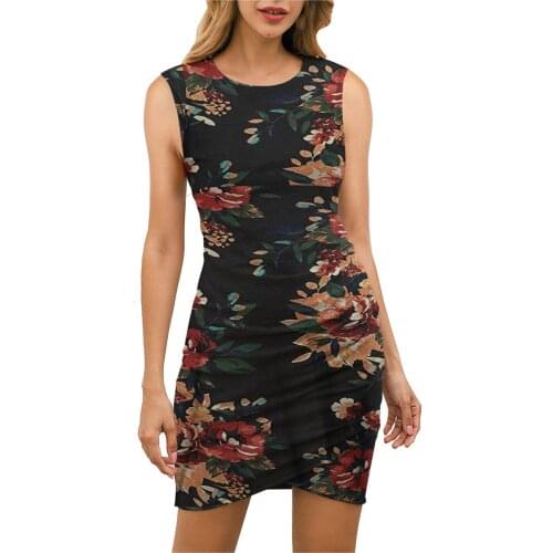 Women Dress 2021 Sundress Vintage Printed Ruched Stretchy T Shirt Dress Sexy Sleeveless Casual Party Elegant Dresses Plus Sizes