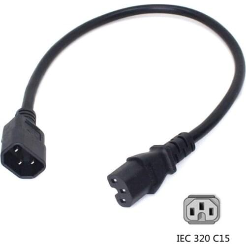0.5m IEC320 C14 Male Plug To IEC320 C15 Female Power Extension Cable Cord 3G1.5mm square Recess Server Switch
