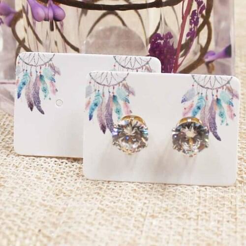100pcs /lot 3.5*2.5cm small cute stud earring package tag card paper marbel/flower/dreamcatcherpattern earring display tag card