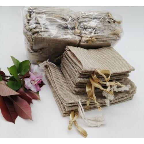 1000pcs Silk Ribbon/Cotton Jewelry Packaging Bag Sack Jute Jewelry Packaging Display Bags Sachet Gift Bag Storage Drawstring Bag