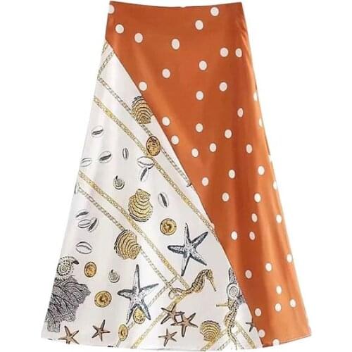 2021 European and American Wind Retro High Waist Wave Point Stitched Shell Print A-word Skirt Skirt DLBSQ155