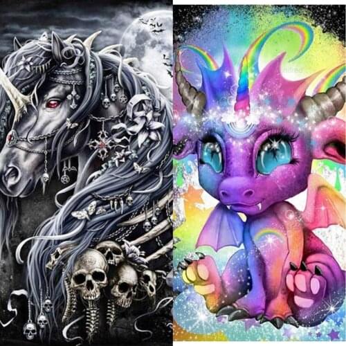 DIY 5D Diamond Embroidery Full Cartoon Unicorn Diamond Painting Mosaic Cross Stitch Kits Boys Room Home Decor Skull Unicorn