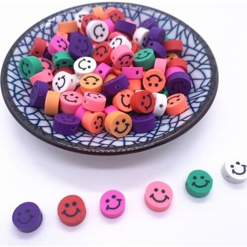 30pcs 10mm Mixing Smiley Beads Polymer Clay Spacer Loose Beads For Jewelry Making DIY Handmade Jewelry Crafts#09