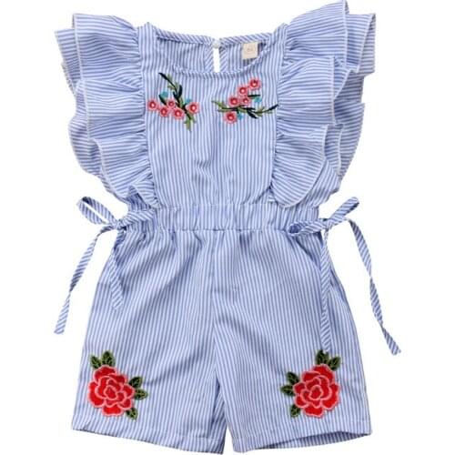 Emmababy Sleeveless Cute Ruffle Flower Striped Ruffle Round neck Rompers Jumpsuit Outfit Clothes 6M-5Y Toddler Kids Girl Romper