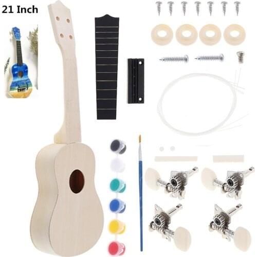 21 Inch Basswood Ukulele DIY Kit Soprano Hawaii Guitar Handwork Painting for Parents-child Campaign