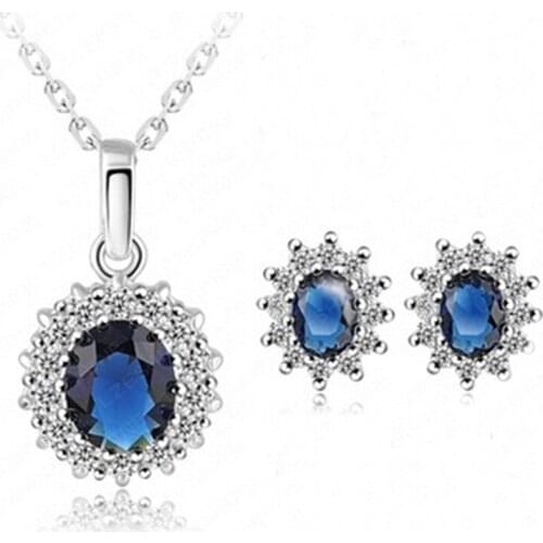 J031 New High-grade Navy Blue Suit, Blue Royal Princess Same Paragraph Imitation Gemstones Earrings Necklace Set Wholesale