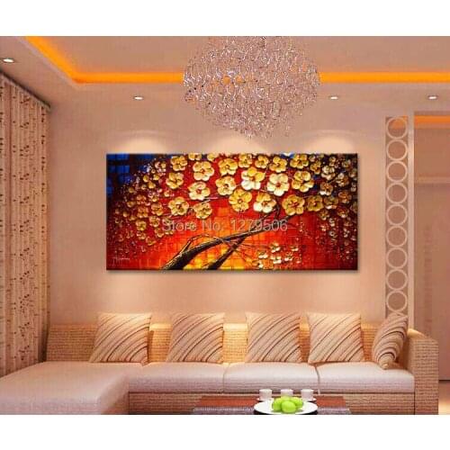 Canvas painting on the wall oil painting for entrance way canvas wall art photos palette knife hand painted Yellow flower tree
