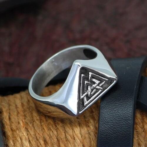 Stainless steel viking valknut ring with stainless steel gift bag