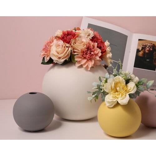Round Vase Home Decoration Ornaments Ceramic Vase Table Decoration Accessories Flower Wedding Modern European Style White