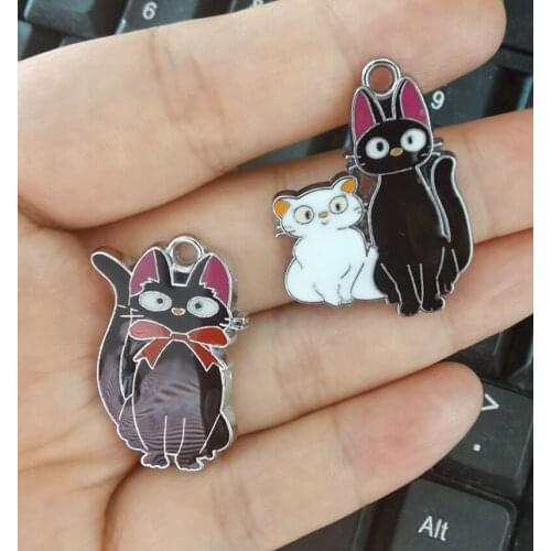 Hot Sale 100 pcs Cartoon Black White Cat Metal Charms DIY Jewelry Making Pendants Accessories