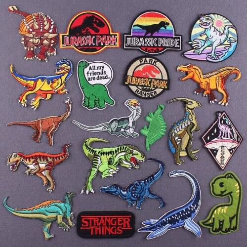 Dinosaur Patches For Clothing Jurassic Park Stripes For Clothes Stickers Embroidered Iron on Patches on Clothes Appliques Badges