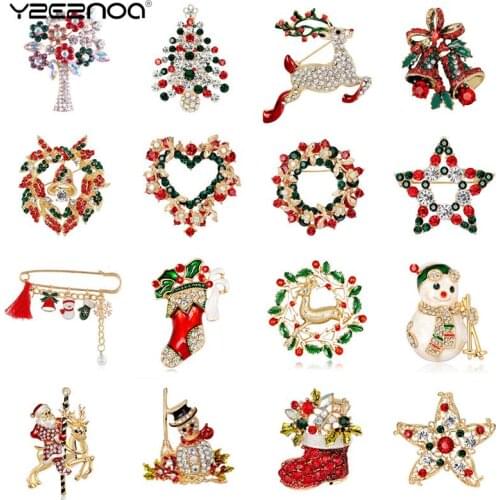 New Year Fashion Christmas Boots Brooch Santa Claus Shoes Carriage Rhinestone Brooch Jewelry For Christmas Color Stone Brooch