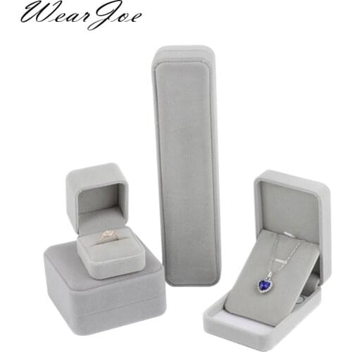 Bulk Sale Wedding Ring Storage Box Earring Studs Pendant Necklace Set Jewelry Gift Box Packaging Organizer Case Grey Velvet Kit