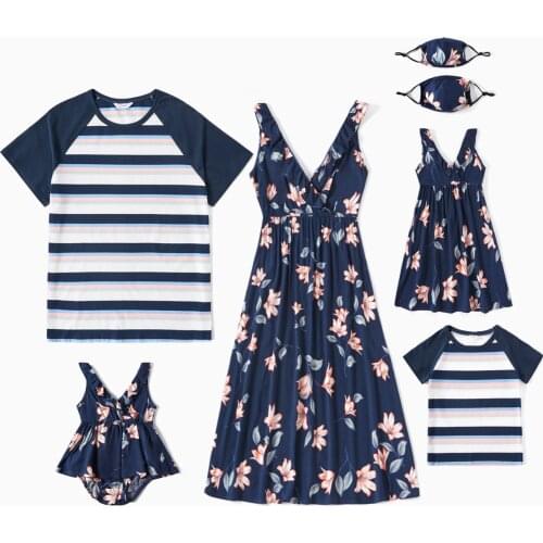 PatPat Mosaic Floral Print and Stripe Family Matching Sets