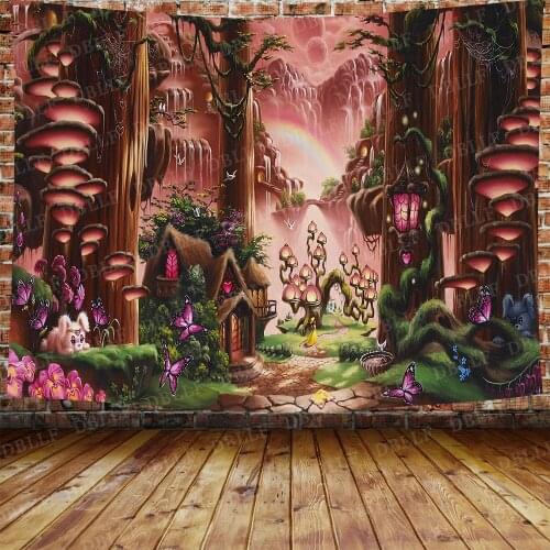 Simsant Fantasy Forest Tree Tapestry Fairyland Alice Castle Wall Hanging Backdrop for Apartment Bedroom Decor