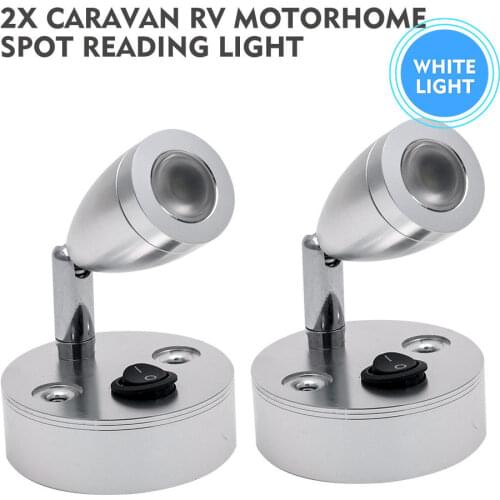 12V 3W 2pcs LED Spot Wall Light LED Reading Light ON OFF switch For Car Camper Van Caravan Boat White Light 6000K