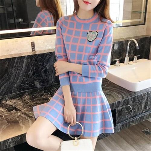 Sweater skirt two-piece female autumn New Korean version of the small fragrance temperament lady loose fashion suit skirt