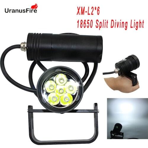 Uranusfire LED Diving Flashlight XM L2 6000lm Scuba Dive Torch 18650 200m Underwater Video 60w Canister Dive Lamp light