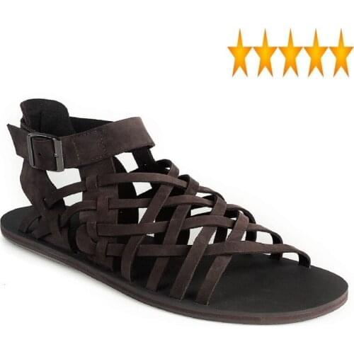 Quality Men Summer Top Buckle Strap Genuine Leather Rome Gladiator Shoes Designer Casual Beach Sandals Male 2021