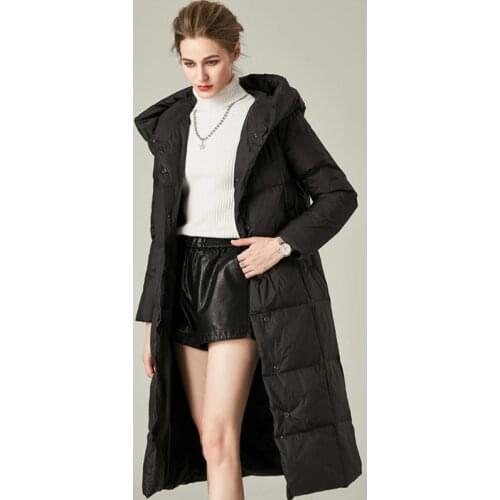 Women newest hooded long duck down jacket female fashion casual slim warm coat over knee popular thickened jackets for ladies