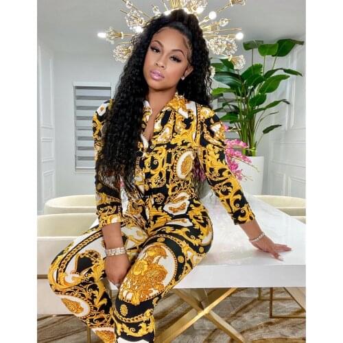 2021 Fall/Winter Womens Printed Shirt Collar Cardigan Lantern Sleeve Professional Uniform Set