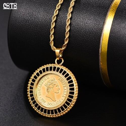 Golden Fashion New Product Hot Sale Queen Coin Pendant Necklace Unisex Necklace Jewelry Gift Wholesale Unfading