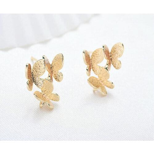 14*12 MM 14K Gold Plated Brass Butterfly Stud Earrings High Quality DIY For Jewelry Finding Accessories Earrings Making
