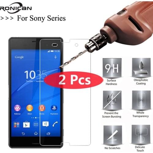 2Pcs RONICAN 2.5D Tempered Glass For Sony Xperia Z3 Z4 Z5 Compact Z1 Z2 M2 M4 Aqua M5 Screen Protector Toughened Glass Film Case