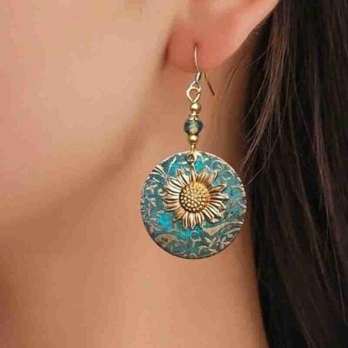 2021 Fashion Vintage Drop Earrings For Women Alloy Antique Ethnic Boho Flower Earrings Colorful Dangle Earrings Jewelry