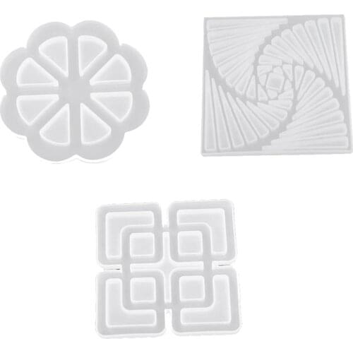 3 Pcs Coaster Molds for Resin Casting,Silicone Coaster Molds, for Epoxy Resin DIY Square Round Cups Mats,Coaster Mold