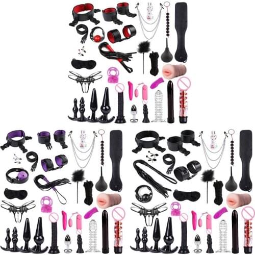33pcs/set Erotic Sm Restraints Handcuff Ankle Cuff Sex Toys Flirt Bondage Kit Adult Fetish Game Masturbator for Beginner