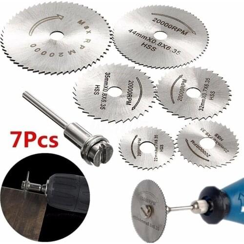7pc HSS Rotary Tool 22 /25 /32 /35 /44 /50mm Circular Saw Blades Cutting Discs Mandrel for Dremel Cut Off
