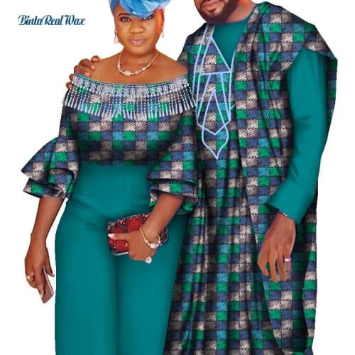 African Skirt Set for Women Bazin Riche Men Robe+Shirt Set Couple Clothing Traditional African Clothing Lover Clothes WYQ757